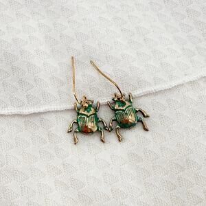 Distressed Beetle Earrings, Antique Inspired Bug Earrings, Scarab Beetle Jewelry